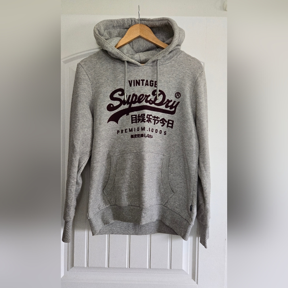 Superdry Gray Hoodie With Velvet Logo